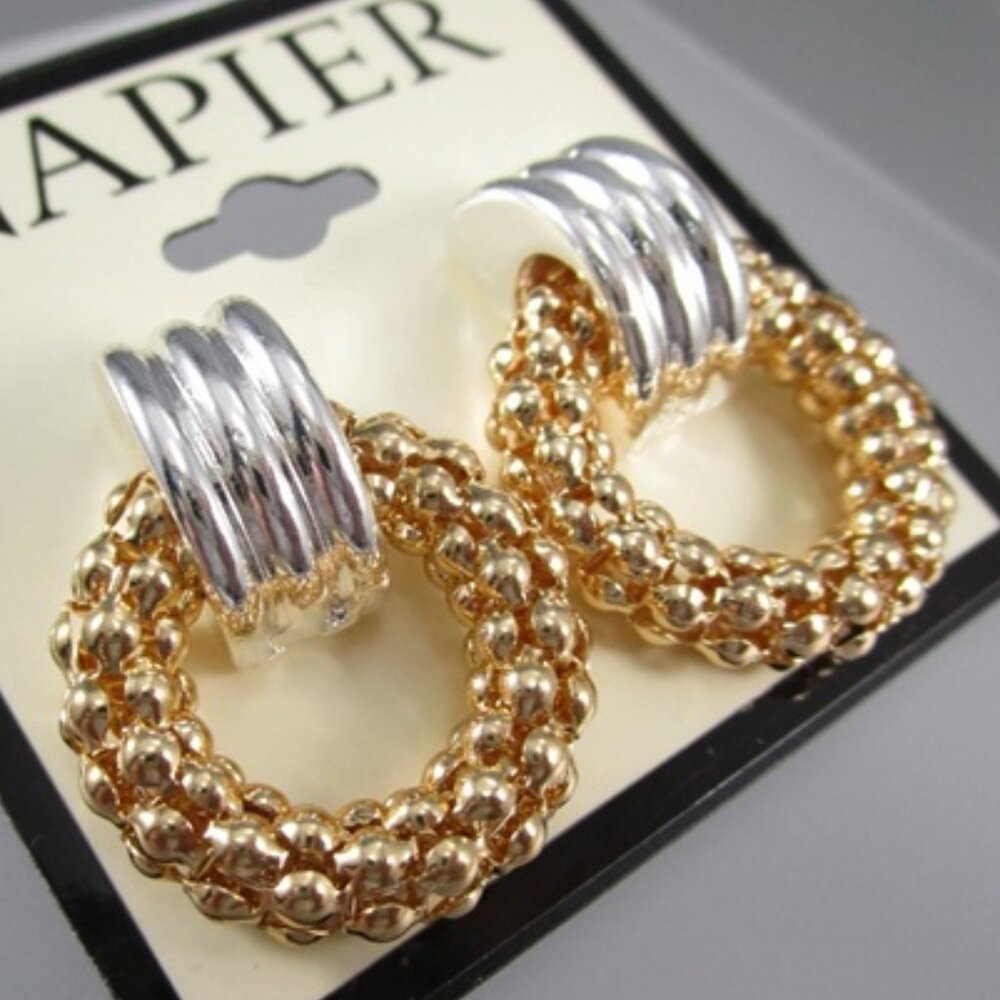 NAPIER Mod/Contemporary Two-Tone Popcorn Textured Door Knocker Earrings**NEW!